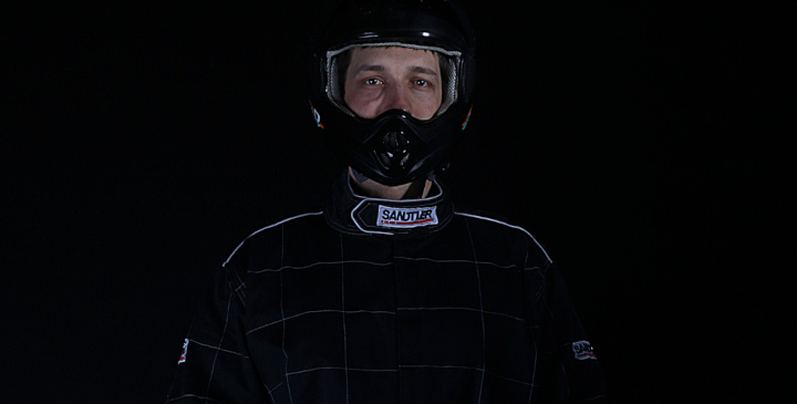 Tomasz Sułkowski in a racing suit and helmet – the drift driver